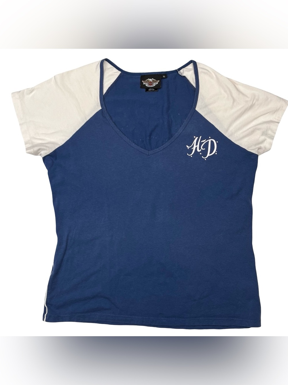Harley-Davidson Navy and White V-Neck Raglan Tee